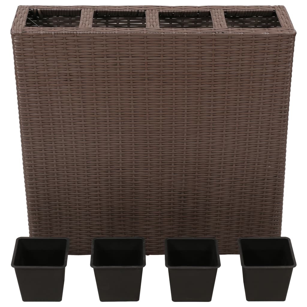 VidaXL Plantenbak verhoogd met 4 potten 2 st poly rattan bruin