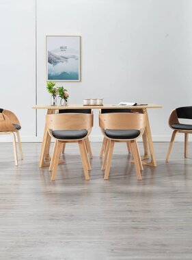 vidaXL Eetkamerstoelen 6 st gebogen hout en kunstleer zwart