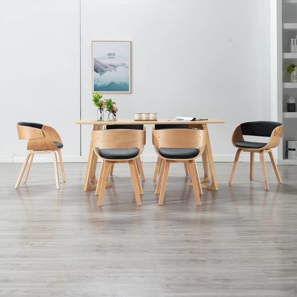 VidaXL Eetkamerstoelen 6 st gebogen hout en kunstleer zwart