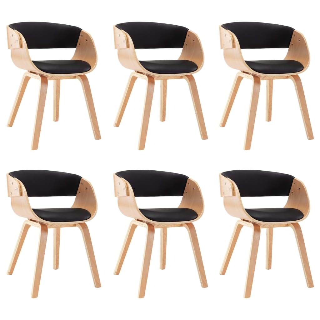 VidaXL Eetkamerstoelen 6 st gebogen hout en kunstleer zwart