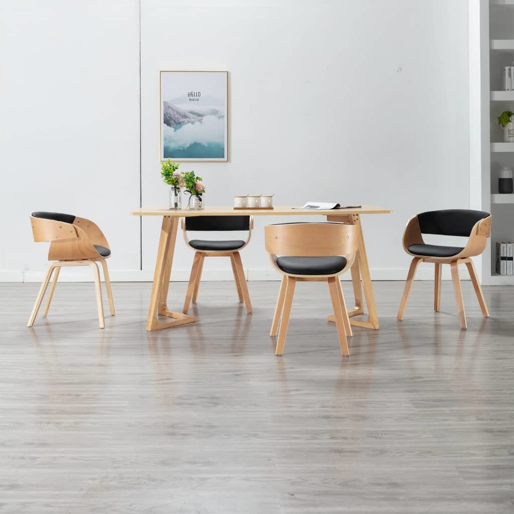 VidaXL Eetkamerstoelen 4 st gebogen hout en kunstleer zwart