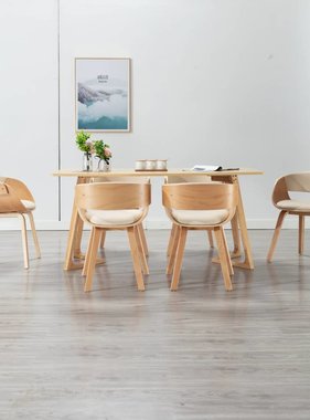 vidaXL Eetkamerstoelen 6 st gebogen hout en kunstleer crème