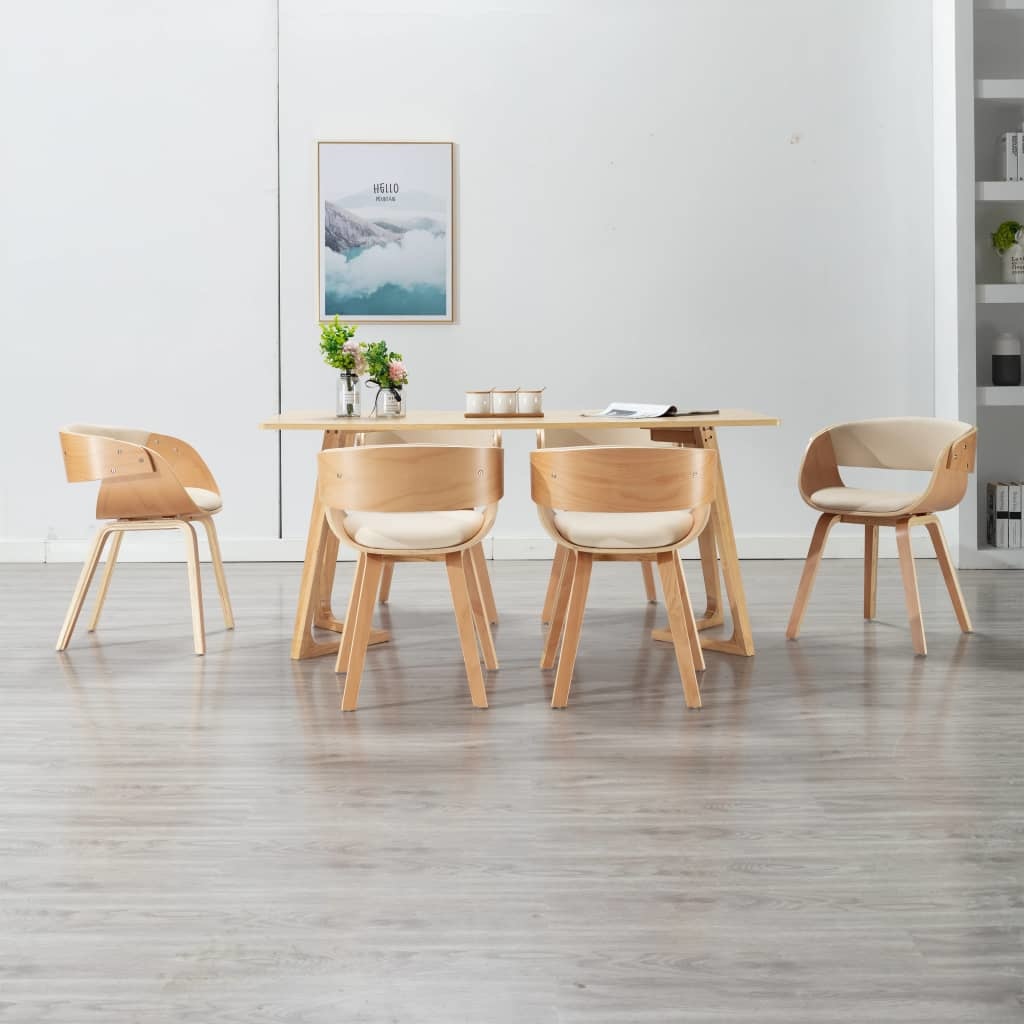 vidaXL Eetkamerstoelen 6 st gebogen hout en kunstleer crème