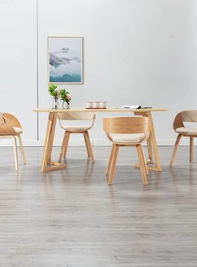 vidaXL Eetkamerstoelen 4 st gebogen hout en kunstleer crème