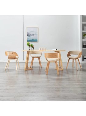 vidaXL Eetkamerstoelen 4 st gebogen hout en kunstleer crème