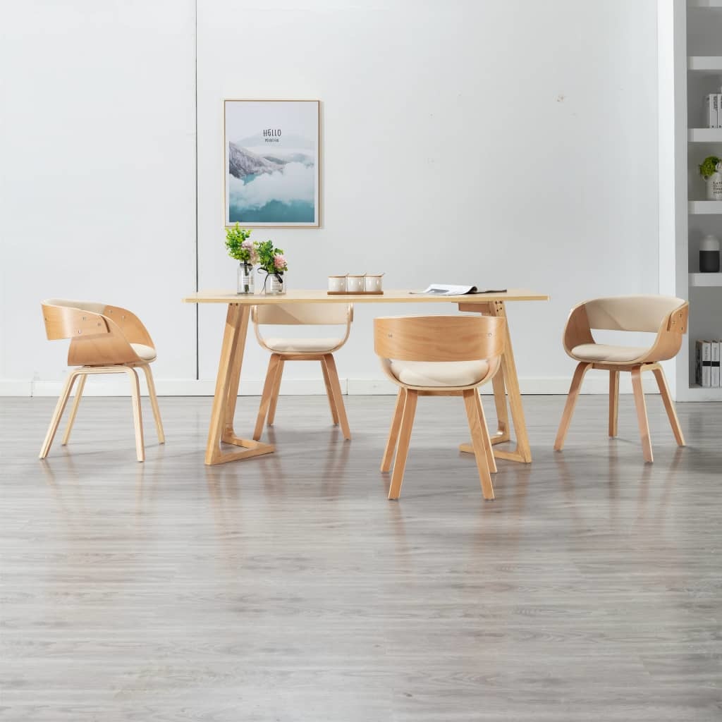 VidaXL Eetkamerstoelen 4 st gebogen hout en kunstleer crème