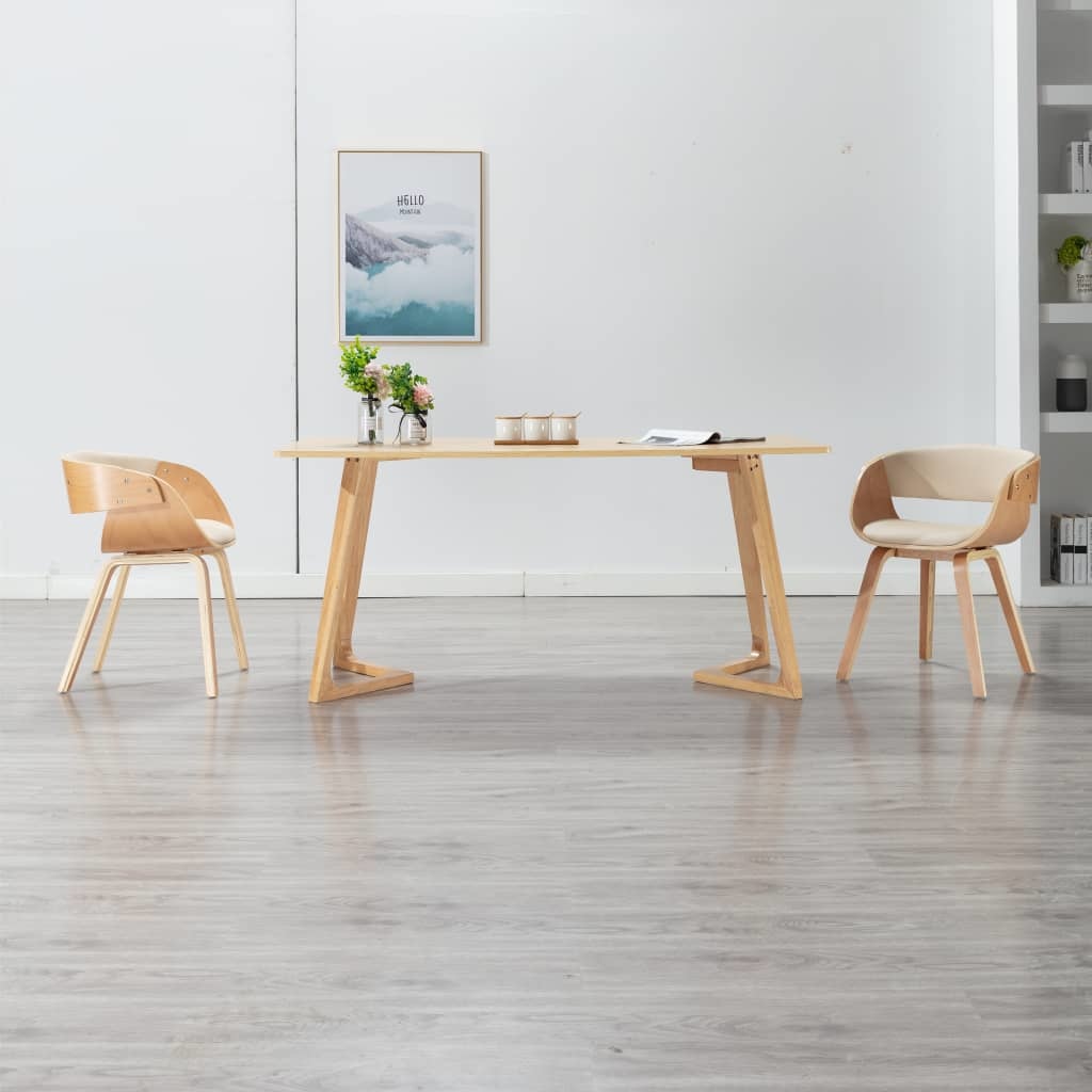 VidaXL Eetkamerstoelen 2 st gebogen hout en kunstleer crème
