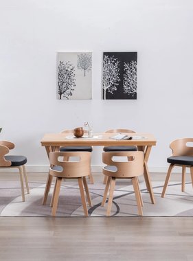 vidaXL Eetkamerstoelen 6 st gebogen hout en kunstleer zwart