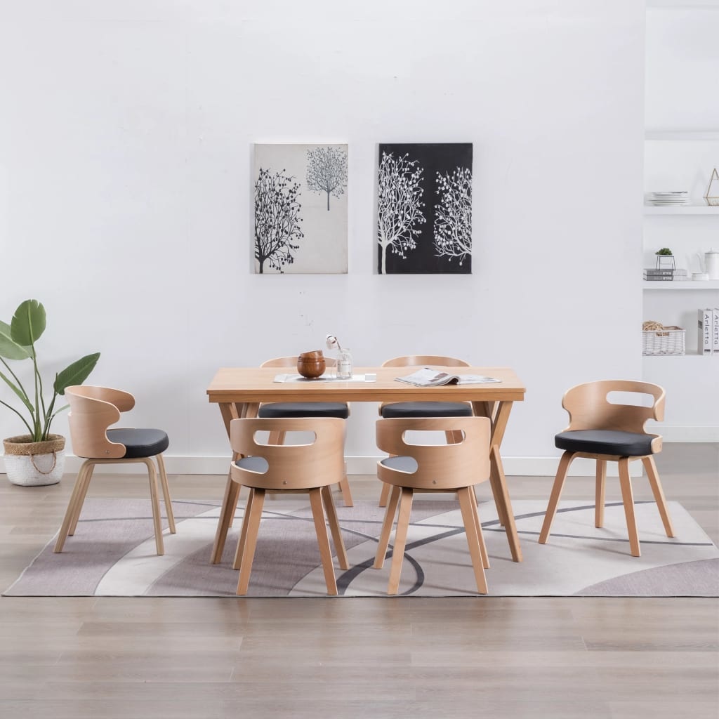 vidaXL Eetkamerstoelen 6 st gebogen hout en kunstleer zwart