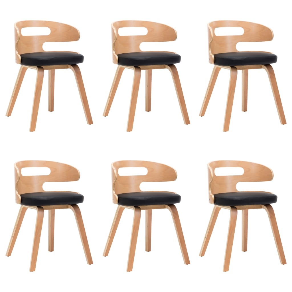 VidaXL Eetkamerstoelen 6 st gebogen hout en kunstleer zwart