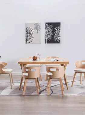 vidaXL Eetkamerstoelen 6 st gebogen hout en kunstleer crème