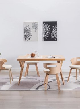 VidaXL Eetkamerstoelen 4 st gebogen hout en kunstleer crème