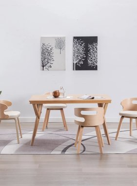 vidaXL Eetkamerstoelen 4 st gebogen hout en kunstleer crème