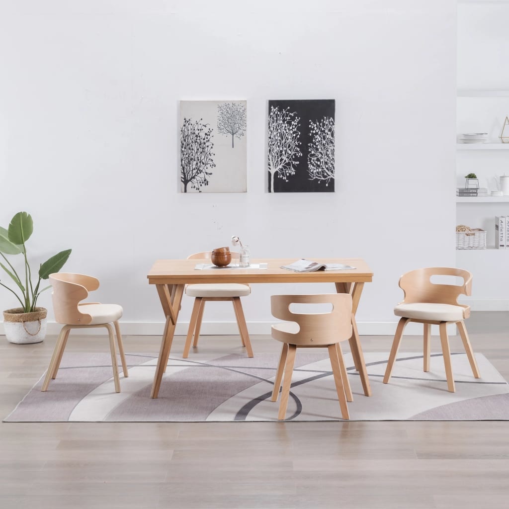 vidaXL Eetkamerstoelen 4 st gebogen hout en kunstleer crème