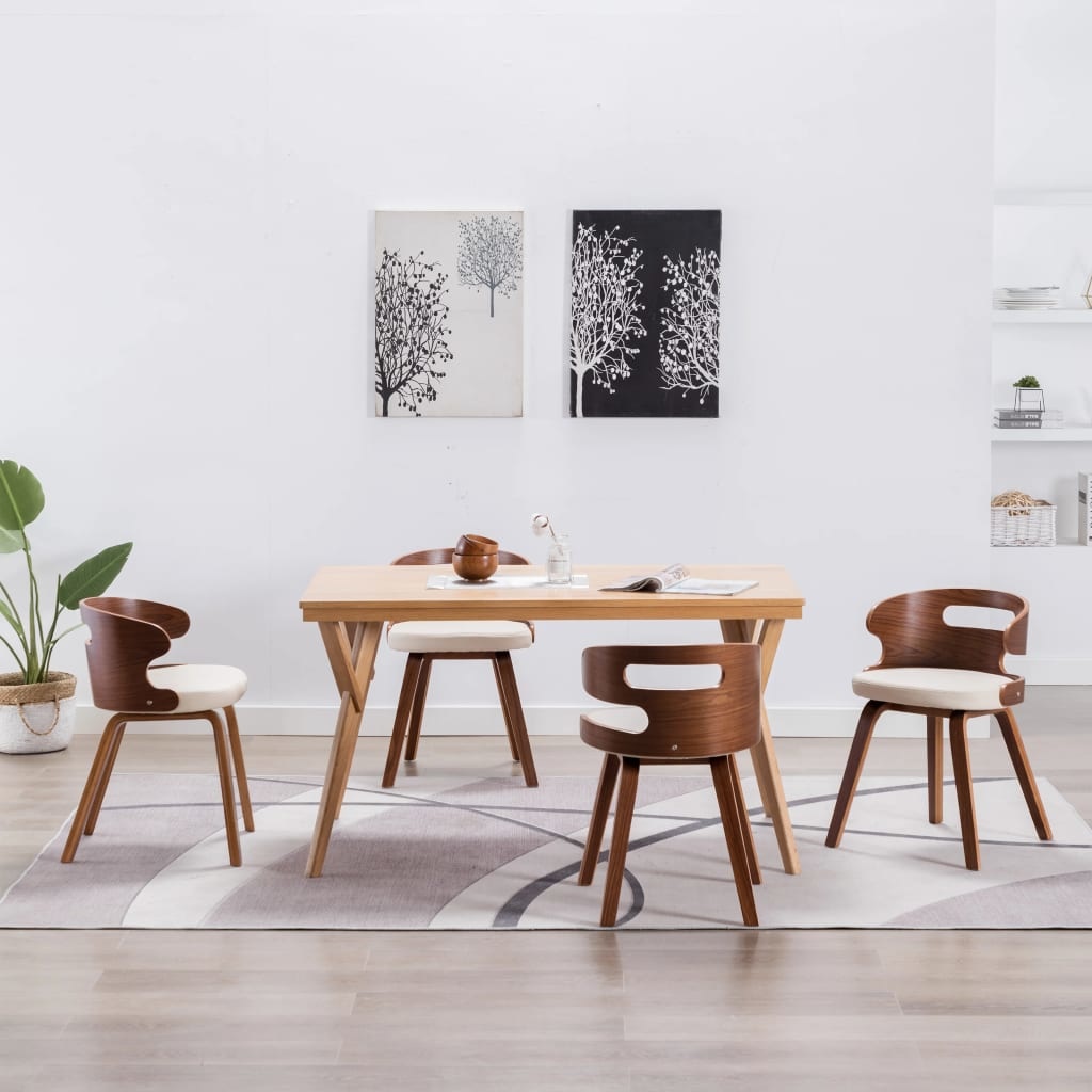 vidaXL Eetkamerstoelen 4 st gebogen hout en kunstleer crème