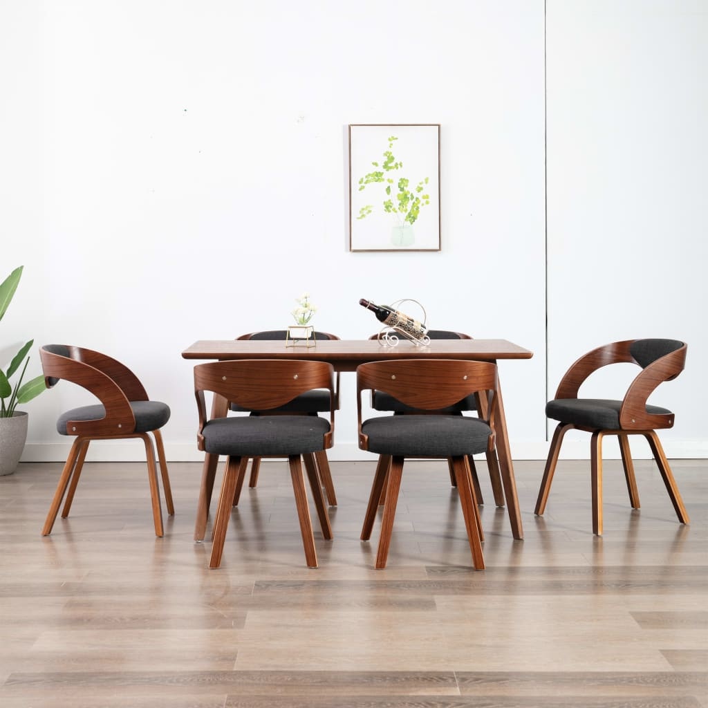 VidaXL Eetkamerstoelen 6 st gebogen hout en stof donkergrijs
