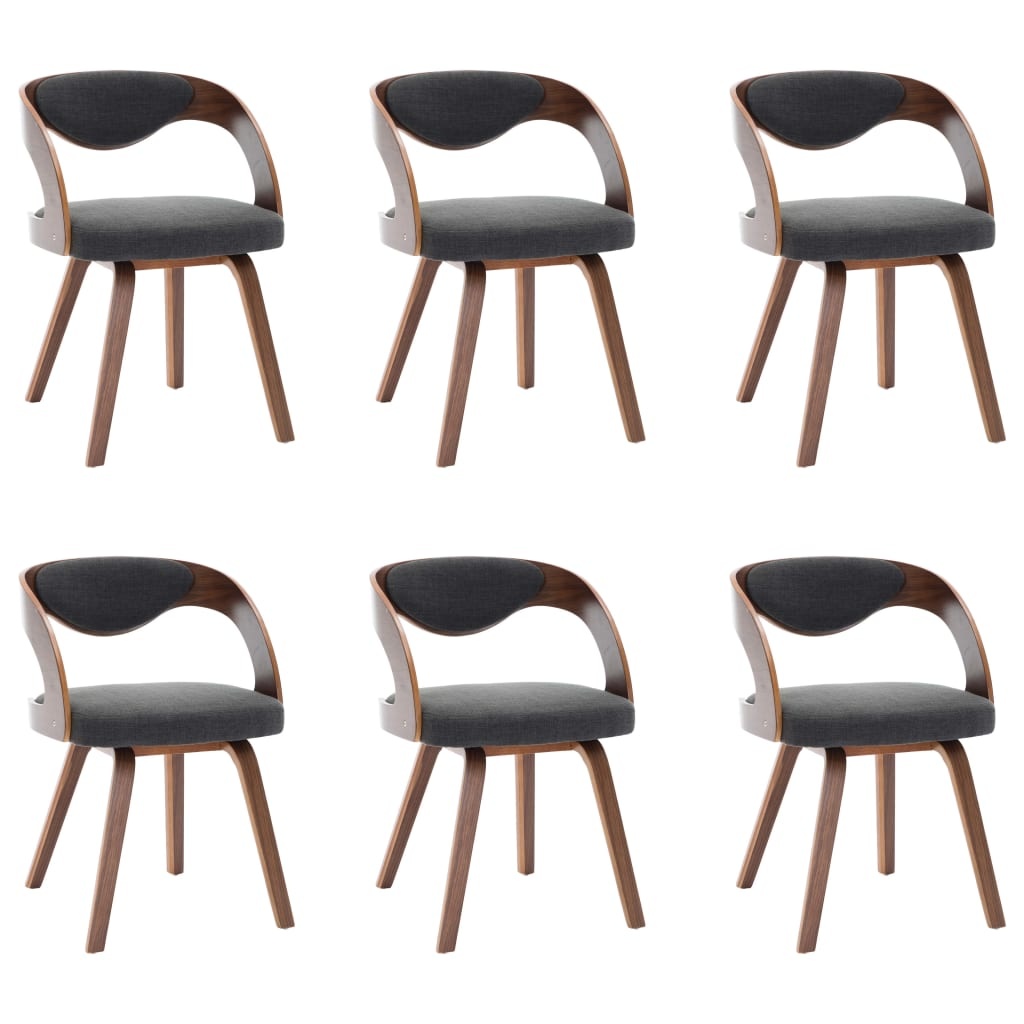 VidaXL Eetkamerstoelen 6 st gebogen hout en stof donkergrijs