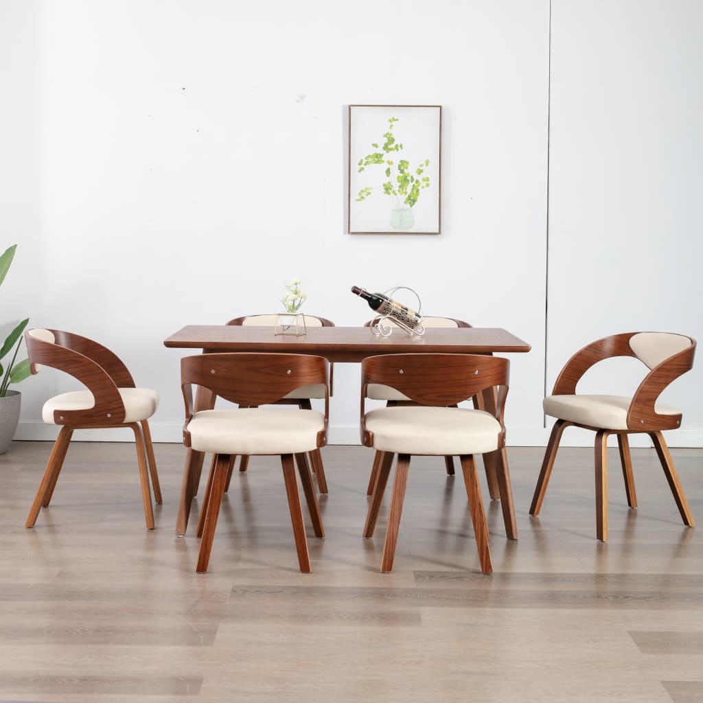 vidaXL Eetkamerstoelen 6 st gebogen hout en kunstleer crème