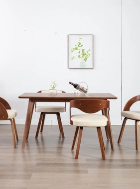 vidaXL Eetkamerstoelen 4 st gebogen hout en kunstleer crème