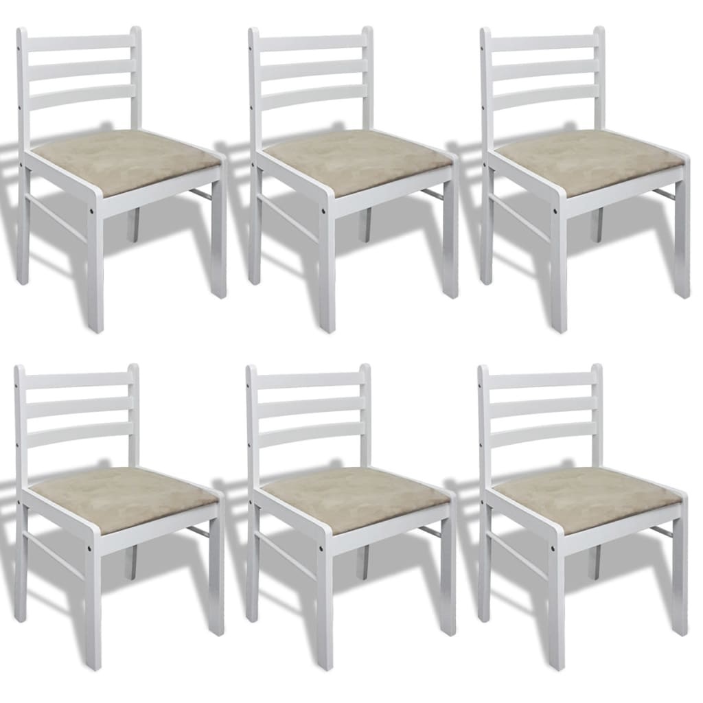VidaXL Eetkamerstoelen 6 st massief hout en fluweel wit
