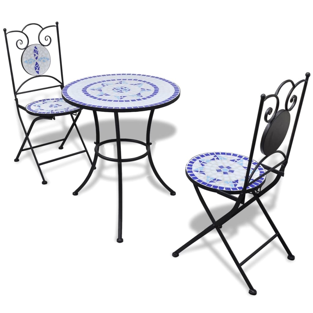 VidaXL 3-delige Bistroset keramische tegel blauw en wit