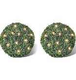 VidaXL Ronde kunstbuxus 35 cm met solar LED-verlichting (2 stuks)