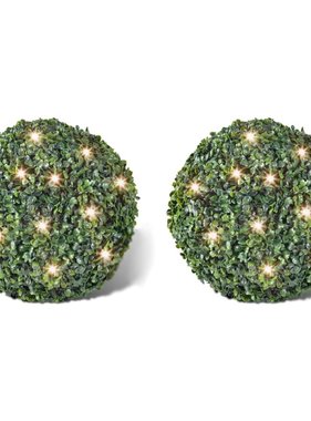 VidaXL Ronde kunstbuxus 27 cm met solar LED-verlichting (2 stuks)