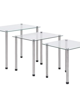 VidaXL 3-delige Tafeltjesset gehard glas transparant