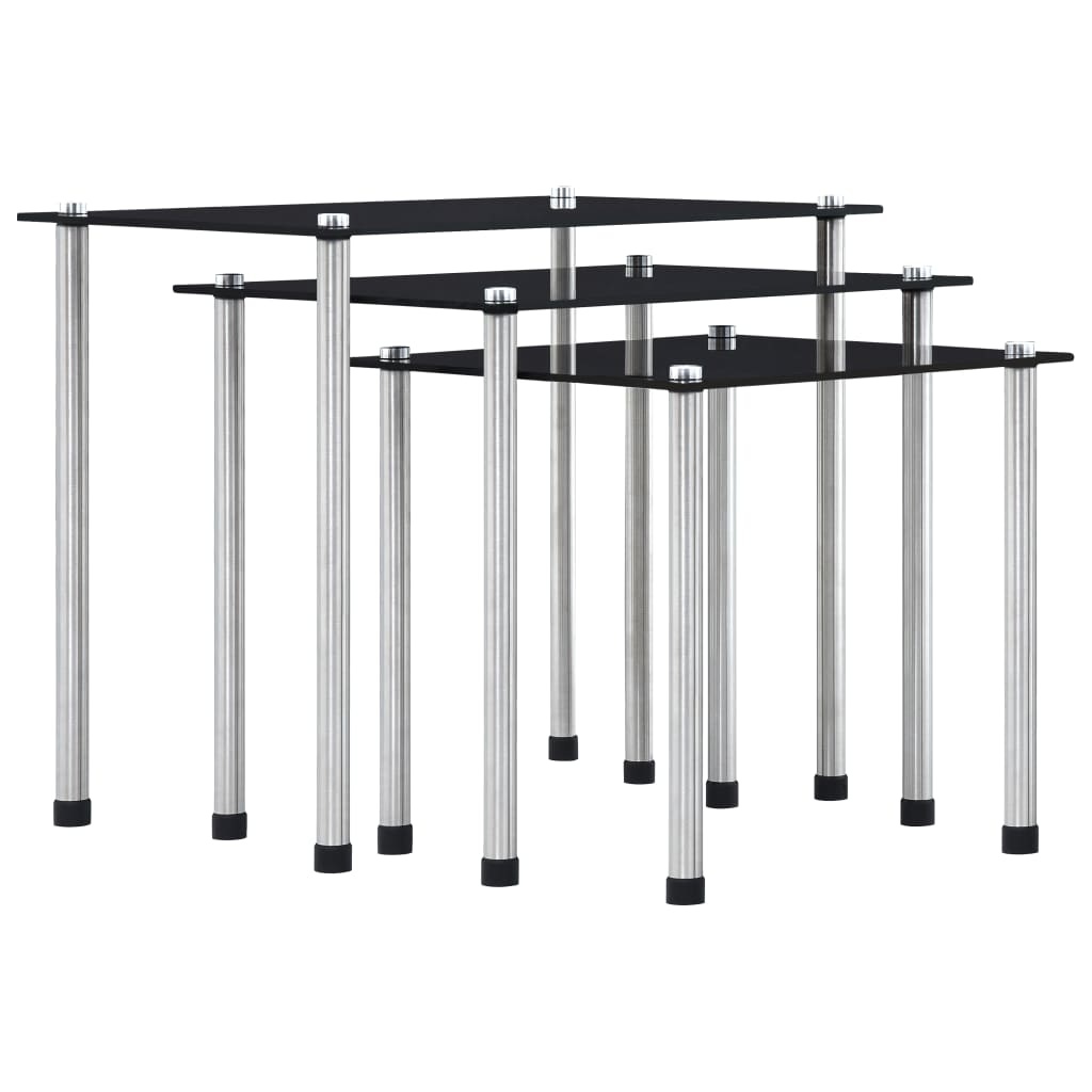 VidaXL 3-delige Tafeltjesset gehard glas zwart