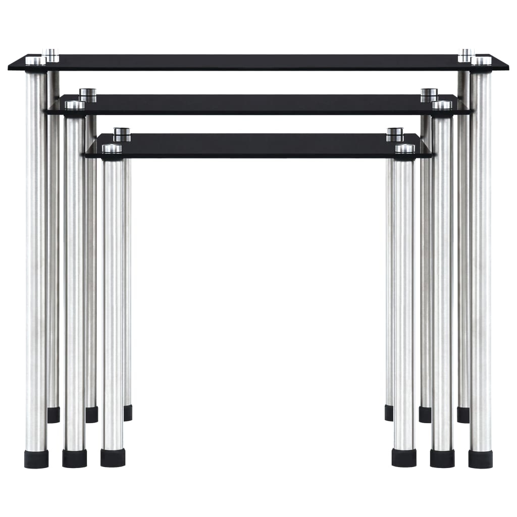 VidaXL 3-delige Tafeltjesset gehard glas zwart