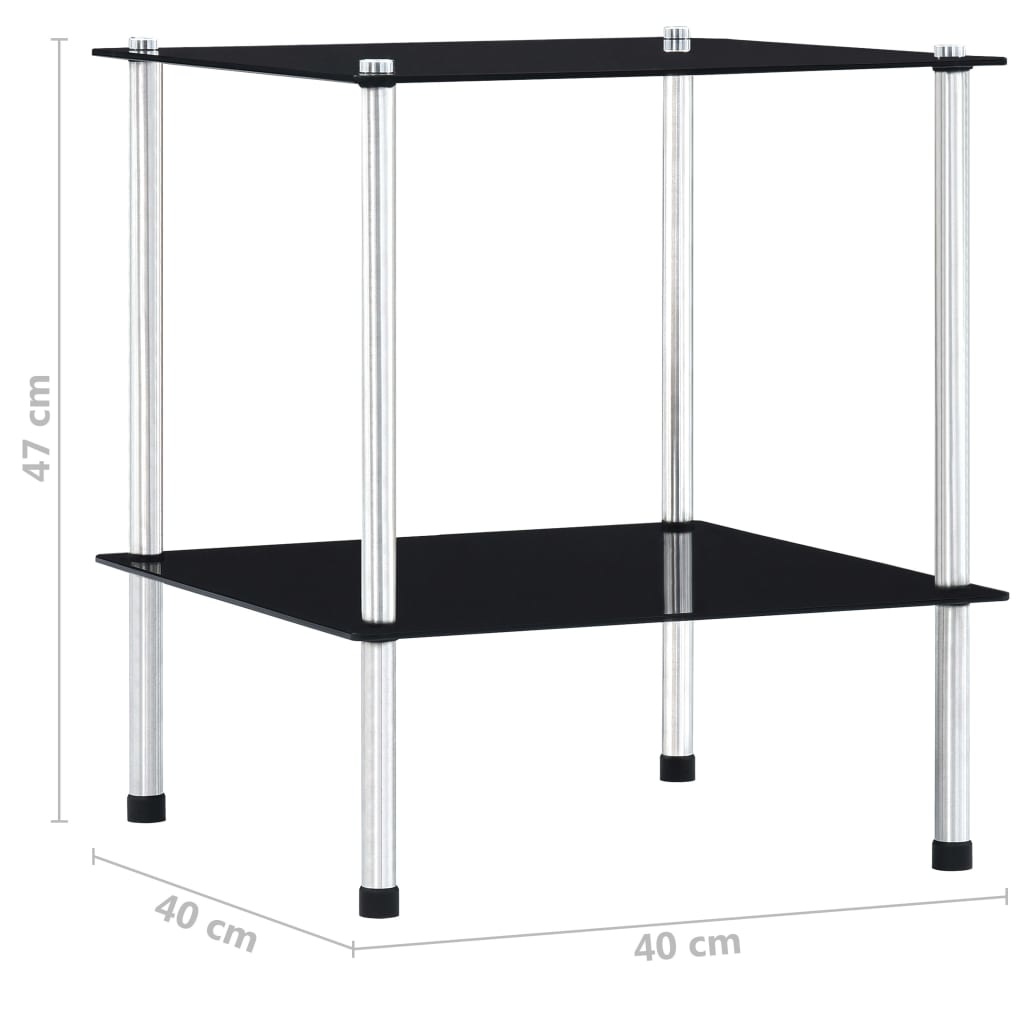 vidaXL Kastje 2-laags 40x40x47 cm gehard glas zwart