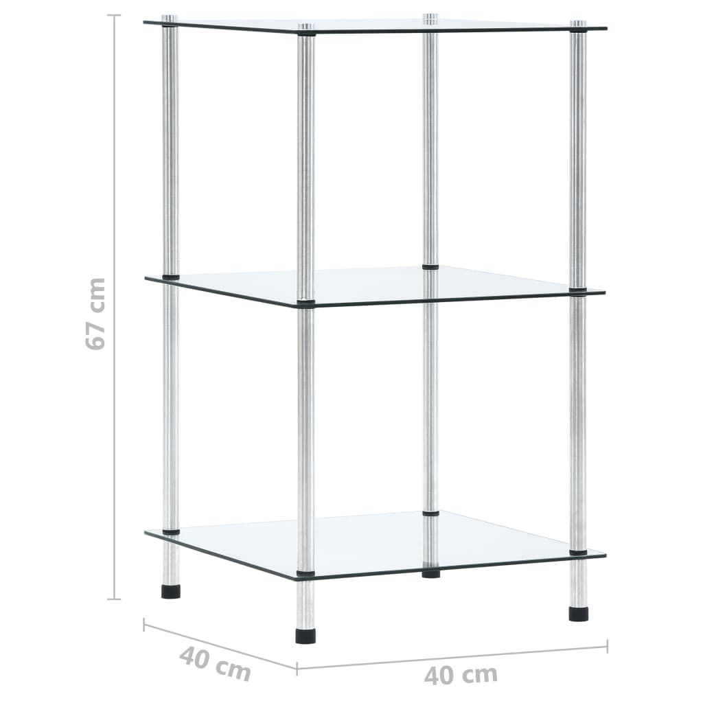 VidaXL Kastje 3-laags 40x40x67 cm gehard glas transparant