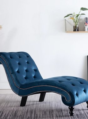 vidaXL Chaise longue fluweel blauw