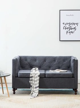 VidaXL Tweezitsbank Chesterfield-stijl stoffen bekleding grijs