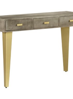 VidaXL Wandtafel 110x35x76 cm massief mangohout met messing grijs