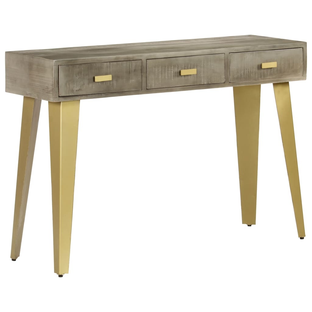 VidaXL Wandtafel 110x35x76 cm massief mangohout met messing grijs