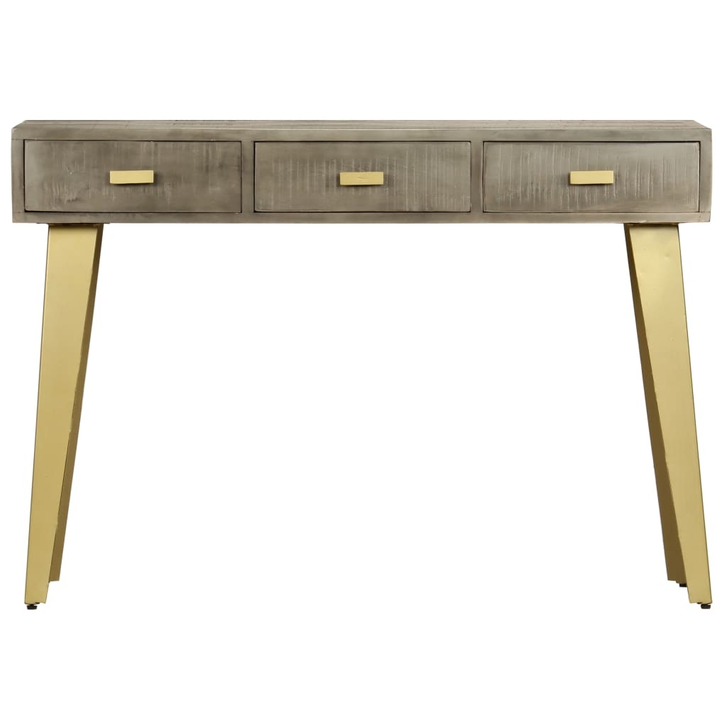 VidaXL Wandtafel 110x35x76 cm massief mangohout met messing grijs