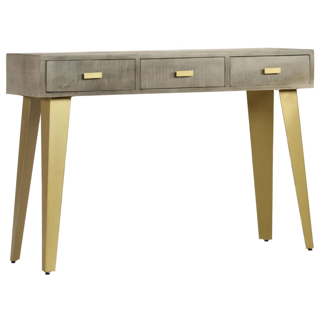 VidaXL Wandtafel 110x35x76 cm massief mangohout met messing grijs