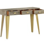 VidaXL Wandtafel 110x35x76 cm massief mangohout met messing grijs