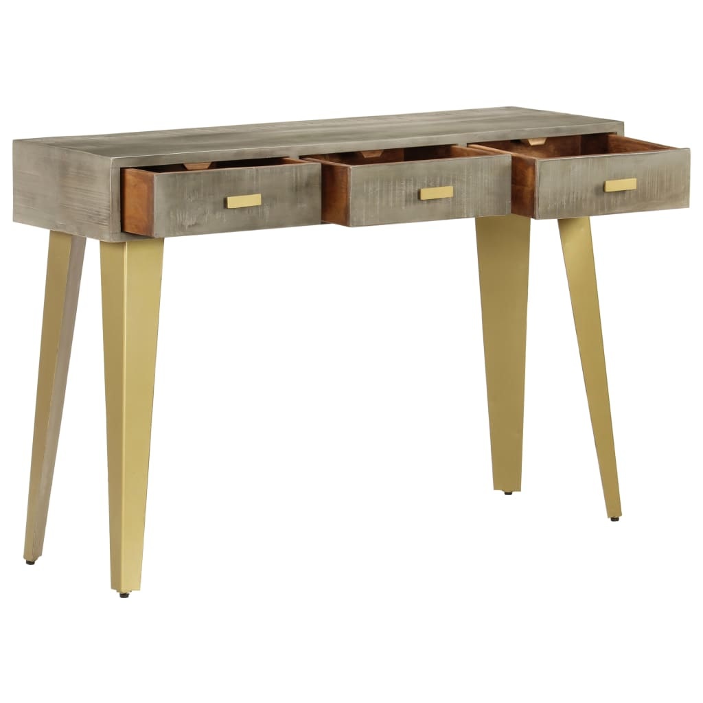 VidaXL Wandtafel 110x35x76 cm massief mangohout met messing grijs