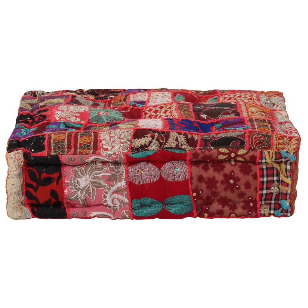 VidaXL Poef patchwork vierkant handgemaakt 50x50x12 cm katoen rood