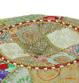 vidaXL Poef patchwork rond handgemaakt 40x20 cm katoen groen