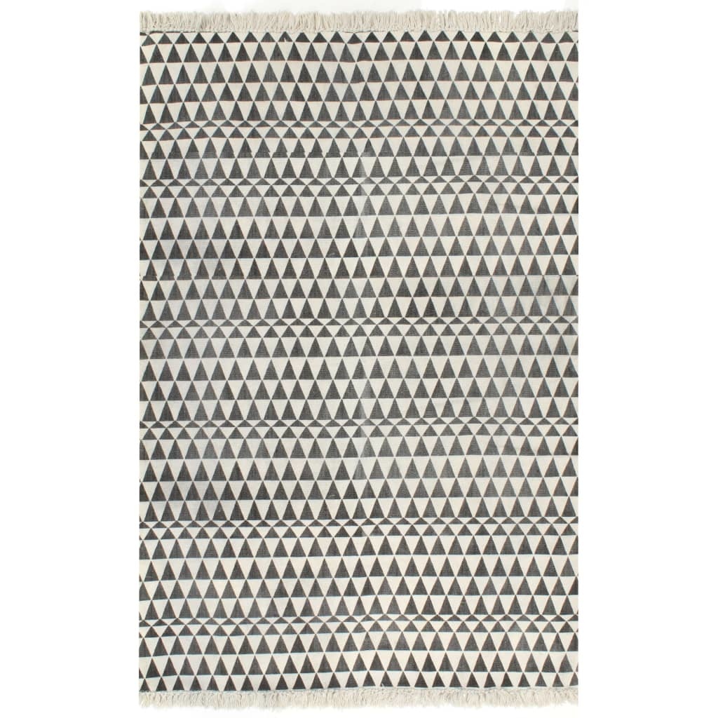 VidaXL Kelim vloerkleed met patroon 120x180 cm katoen zwart/wit