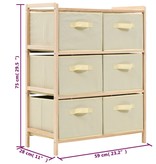 VidaXL Opbergmeubel met 6 stoffen manden cederhout beige
