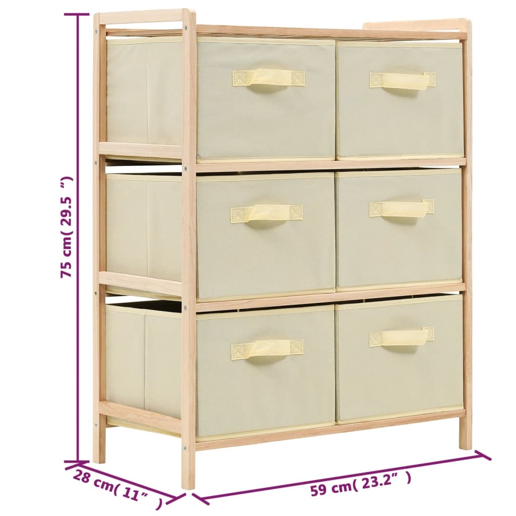 VidaXL Opbergmeubel met 6 stoffen manden cederhout beige