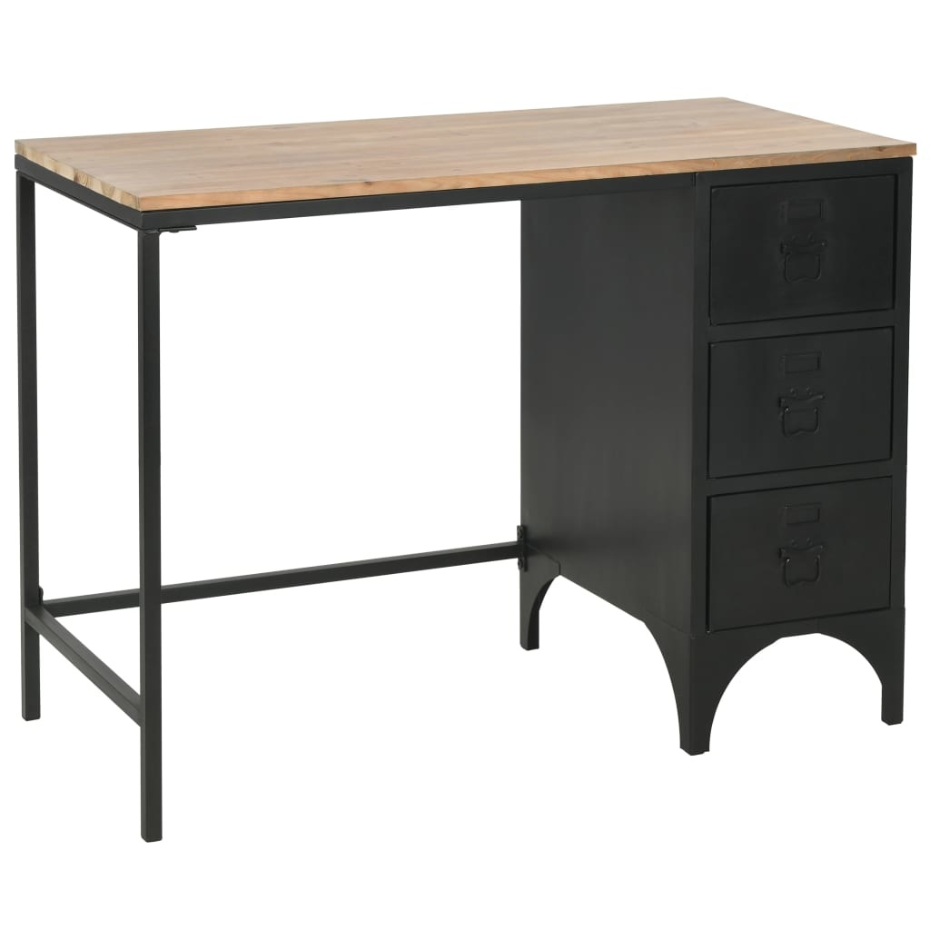 VidaXL Bureau 100x50x76 cm massief vurenhout en staal