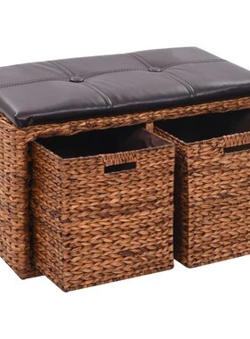 vidaXL Bankje met 2 manden 71x40x42 cm zeegras bruin