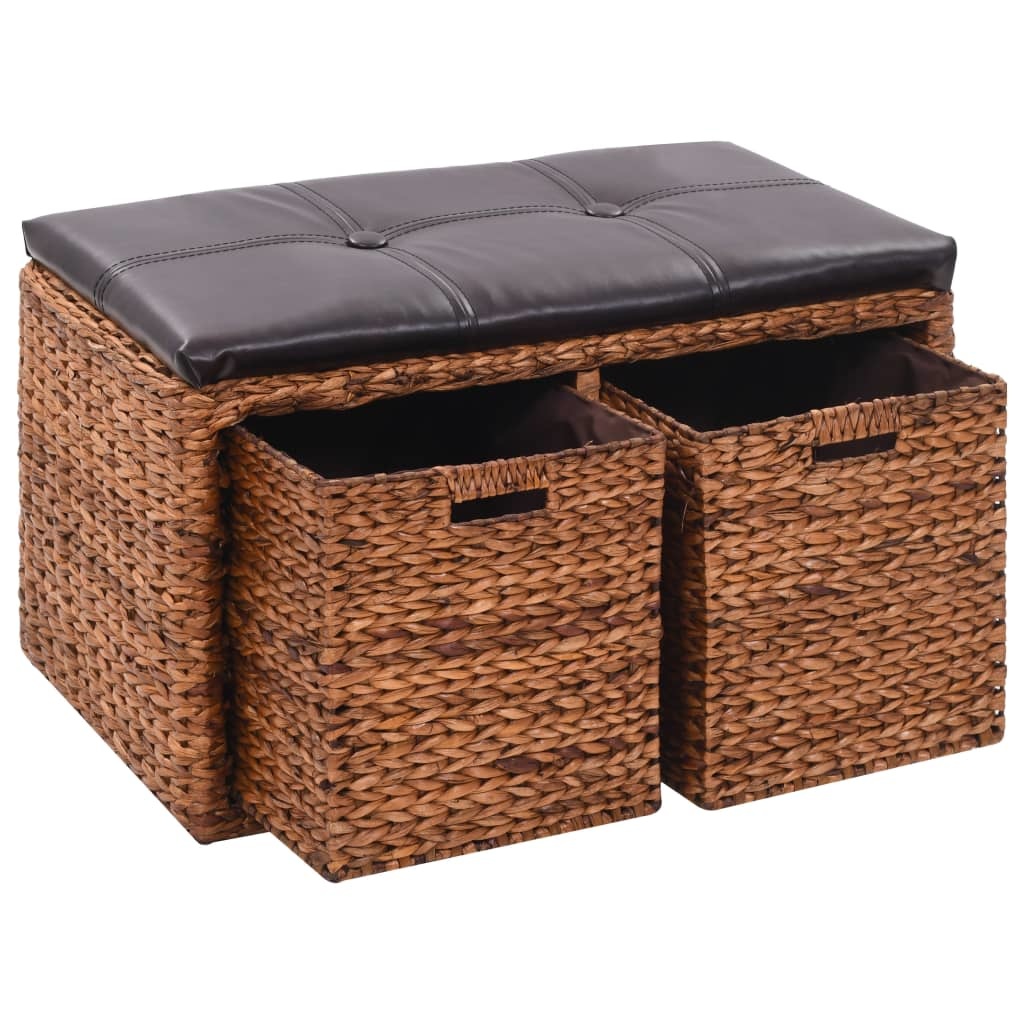 vidaXL Bankje met 2 manden 71x40x42 cm zeegras bruin