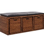 vidaXL Bankje met 3 manden 105x40x42 cm zeegras bruin