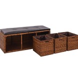 vidaXL Bankje met 3 manden 105x40x42 cm zeegras bruin